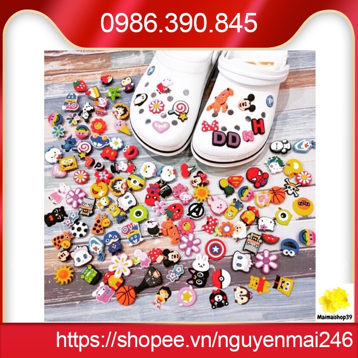 Sticker Nút Cài Dép Jibbitz Charm Gắn Dép Sục Crocs Cá Sấu Duet Sport Crocband Bayaband