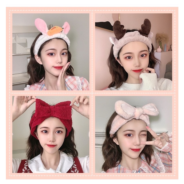 Băng Đô Rửa Mặt Tổng Hợp, Băng Đô Tai Thỏ Tai Mèo Nơ Sừng Dễ Thương Warm&Cute A212 A213 A214 A230