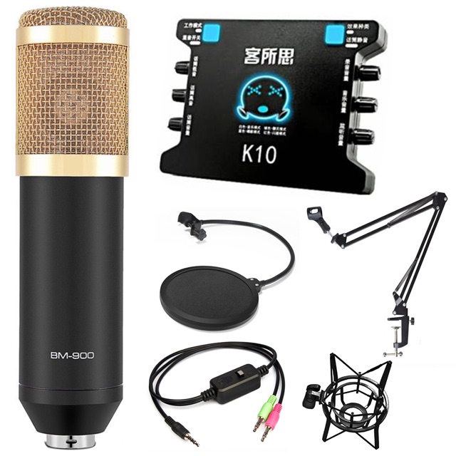 Bộ Mic thu âm cao cấp BM999+ sound card k10+ dây live trym+ giá đỡ