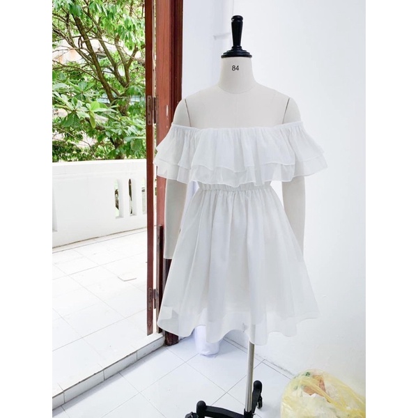 Váy voan tơ trễ vai bèo 2 tầng bồng bềnh có 4 màu