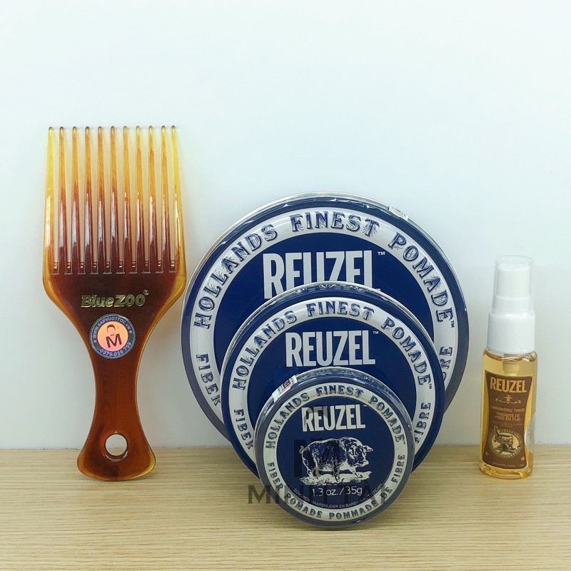 Sáp Vuốt Tóc Nam REUZEL Fiber Pomade - Hàng Chính Hãng + Xịt Dưỡng Tóc Reuzel Tonic 20ml + Lược Chải Tóc Pomade