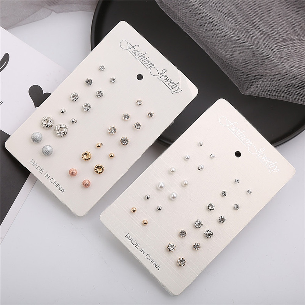 Set 12 đôi khuyên tai nhỏ đính hạt ngọc trai thời trang dành cho nữ