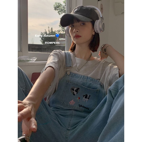 Yếm Jeans Nữ Thêu Hình Bò Sữa 🐄 Dễ Thương ❤️