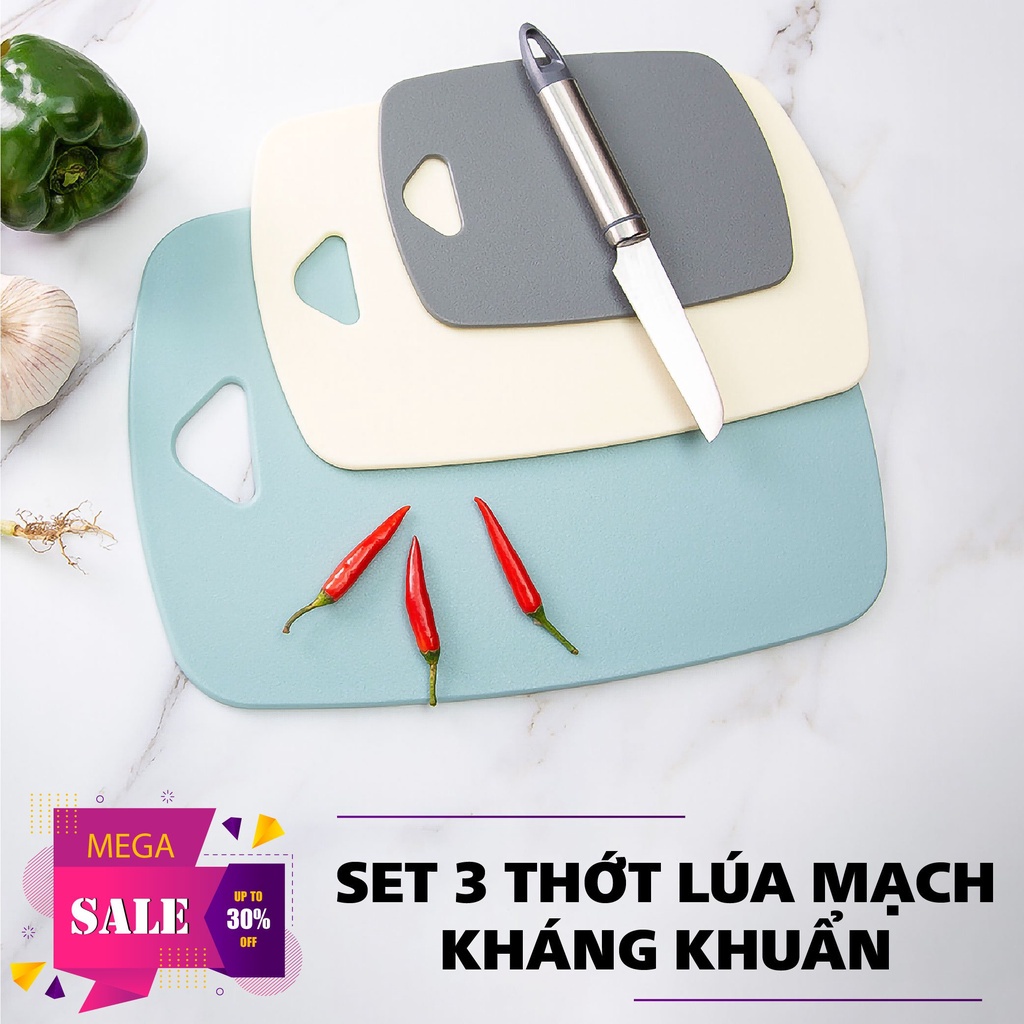 Bộ 3 Thớt lúa mạch kháng khuẩn 3 kích thước chống trượt màu ngẫu nhiên