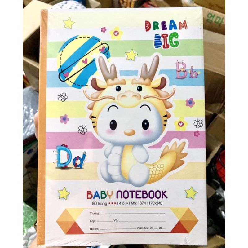 COMBO 5 QUYỂN VỞ Ô LY 80 TRANG BABY HẢI TIẾN CAO CẤP. KHÔNG NHOÈ KHÔNG LOÉ MẮT