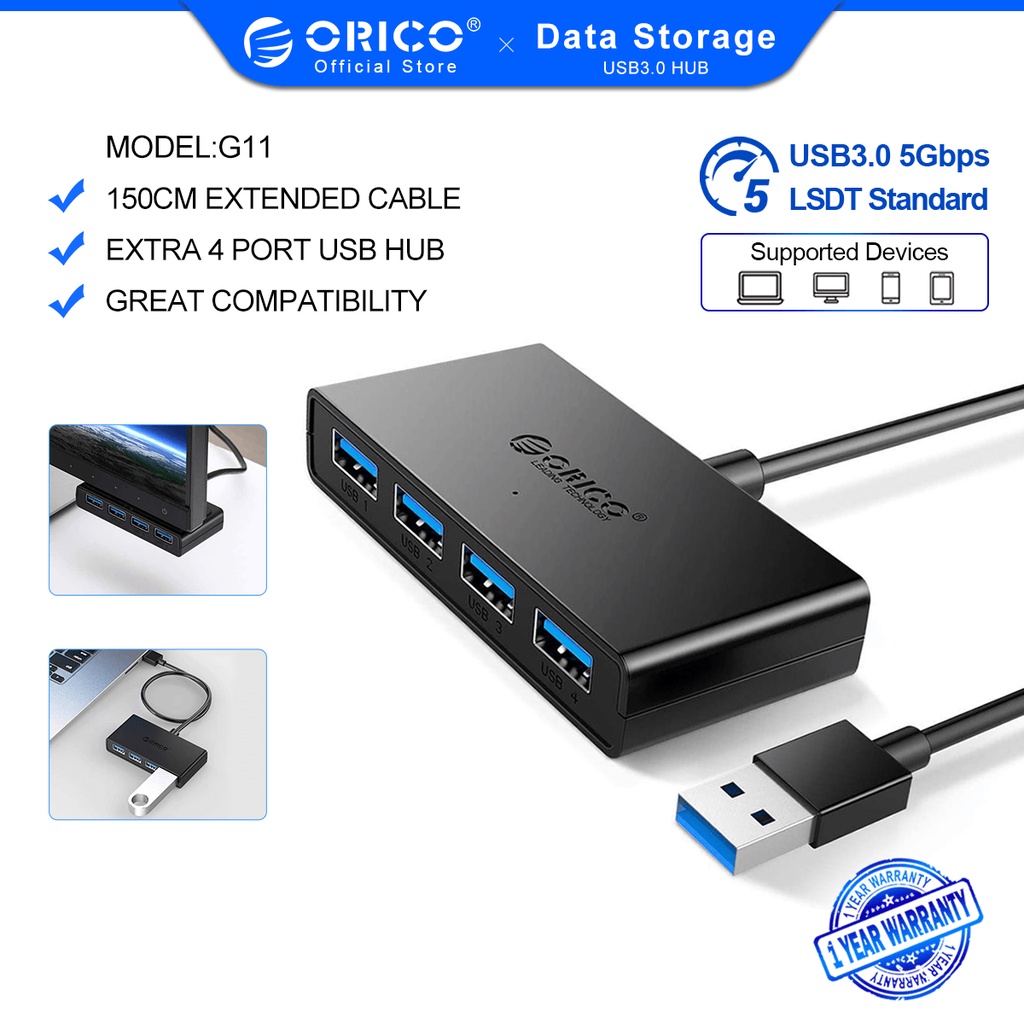 Bộ Hub ORICO G11-H4-U3 4 Cổng USB 3.0 Dài Cho laptop táo/Notebook/Pc