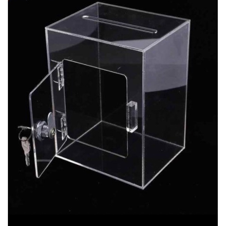 Thùng đựng phiếu, hòm thư góp ý, thùng đựng tiền, thùng đựng thiệp cưới bằng mica trong suốt có khoá săt 25x20x40