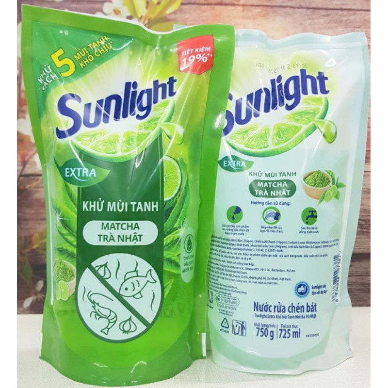 Nước Rửa Chén/BÁT Sunlight Túi 750g Chanh/Trà Xanh