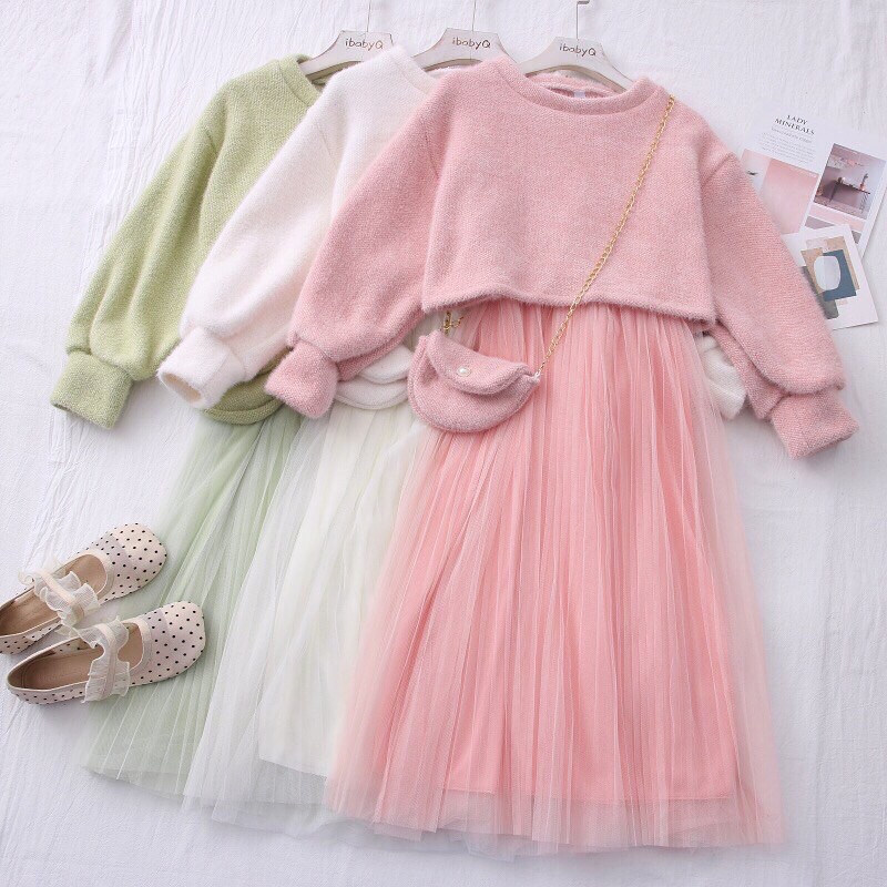 Set áo váy len công chúa kèm túi siêu xinhh | BigBuy360 - bigbuy360.vn