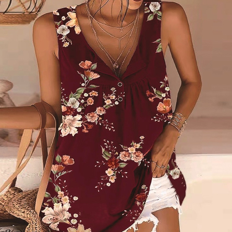 Áo Kiểu Nữ Cộc Tay Cổ Chữ V In Hoa Thời Trang Boho