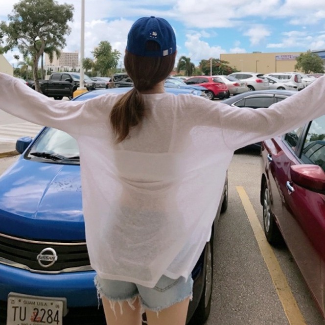 Áo thun ZHELIHANGFEI tay dài cổ tròn dáng rộng thiết kế xẻ tà thời trang