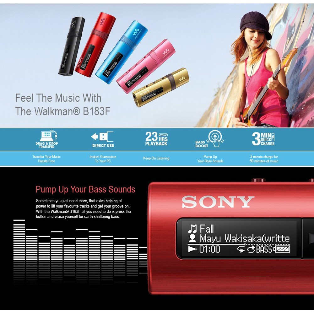 Máy Nghe Nhạc Sony Walkman MP3 NWZ-B183F | Bộ nhớ trong 4GB |
