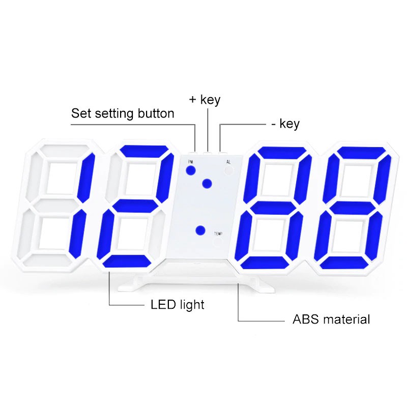 Đồng hồ LED 3D treo tường, để bàn thông minh TN828 Smart, Nhiệt độ, Báo thức, độ sáng tự động theo thời gian