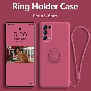 Oppo Reno5 Pro Reno 3  Case Liquid Silicone Case Full Cover Camera Với Ring Holder Case