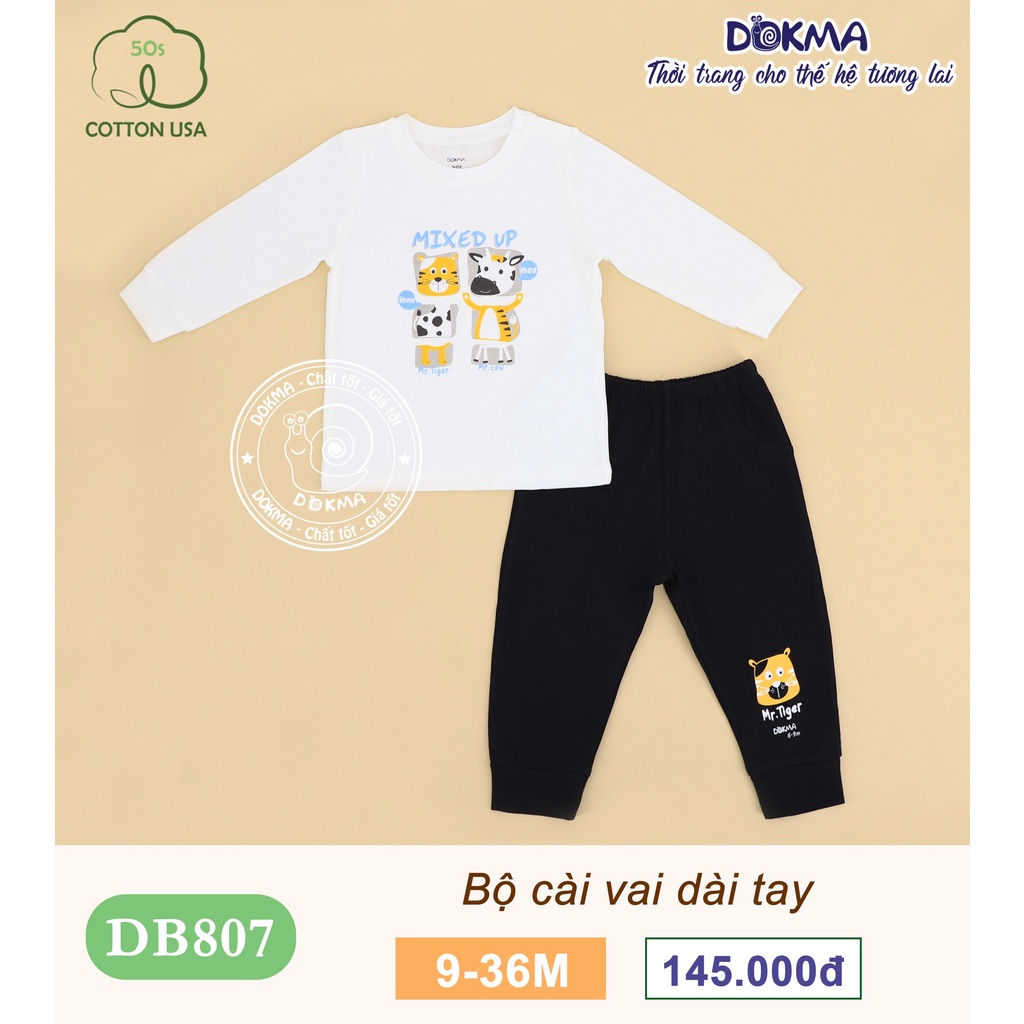 [FREESHIP] Bộ bé trai dài tay 9-36 tháng tuổi cotton cài vai in hoạt hình động vật ngộ nghĩnh hãng Dokma DB807- Voikids