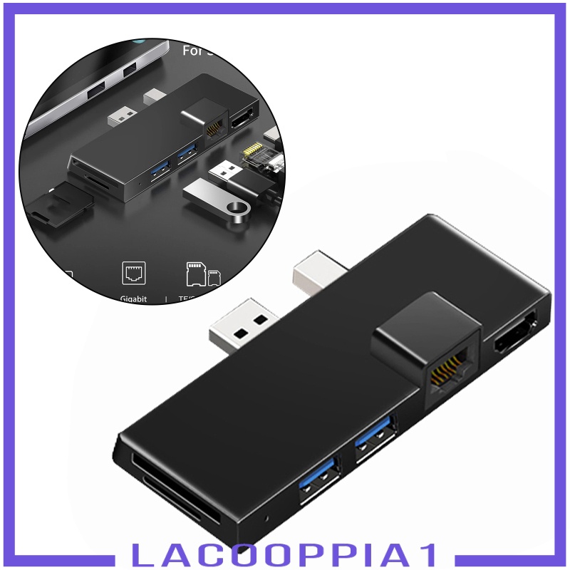 [LACOOPPIA1] 6 in 1 Multiport Adapter with 4K HDMI, Ethernet, 2 USB Ports, SD/TF Cards Reader for Surface Pro 4/5/6 HUB Splitter