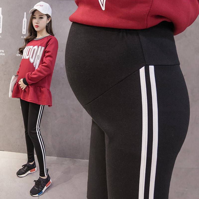 Quần Legging Kẻ Sọc Hai Bên Dáng Ôm Thời Trang Hàn Quốc Cho Mẹ Bầu