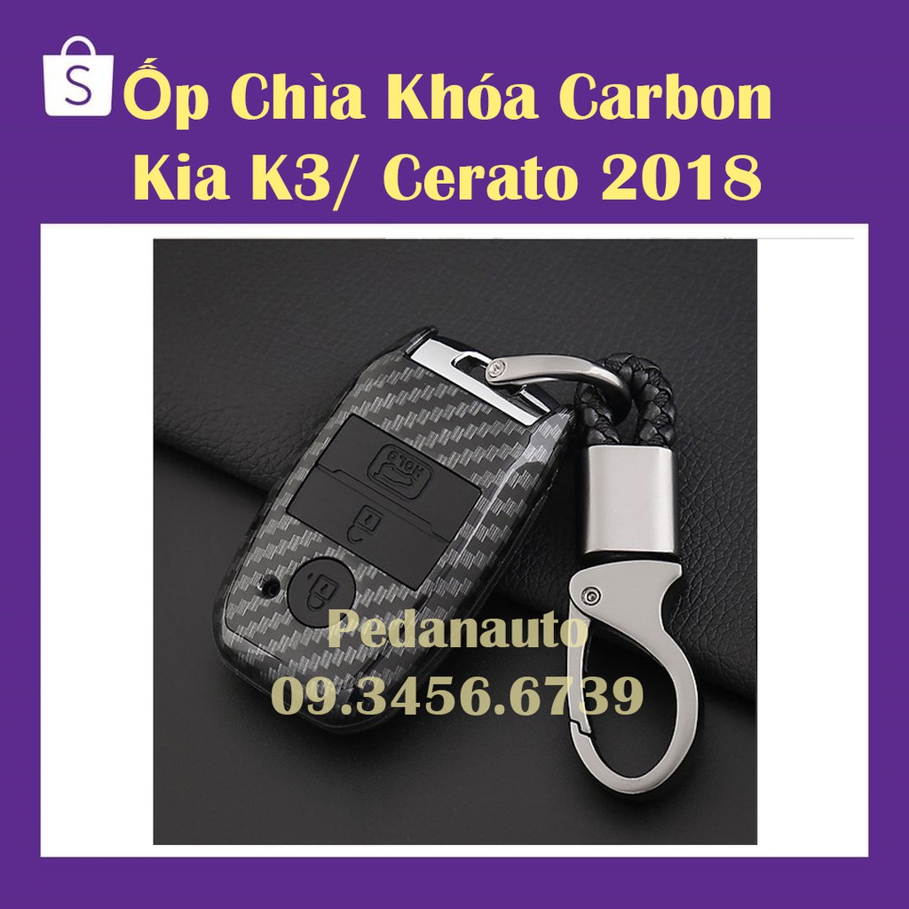 Bao da chìa khóa carbon xe Kia K3, sorento, Kia Morning, Cerato 2016 2017 2018- CTM