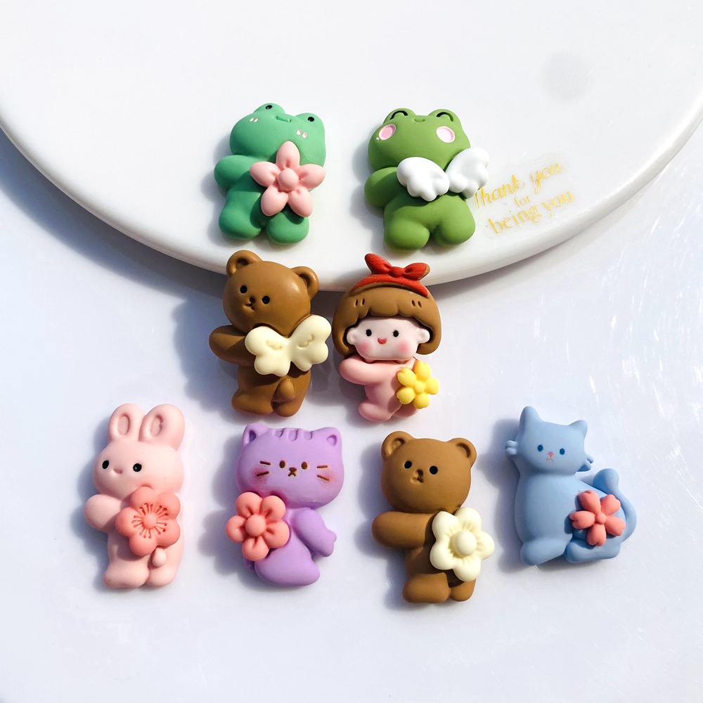 Set 10 Phụ Kiện Kẹp Tóc/Điện Thoại Bằng Nhựa Resin Hình Chú Gấu/Ếch/Bé Gái Dễ Thương DIY