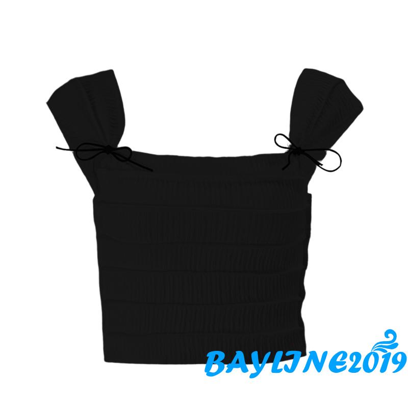 Áo Lửng Sát Nách Cổ Vuông Màu Trơn Buộc Dây Thời Trang Cho Nữ