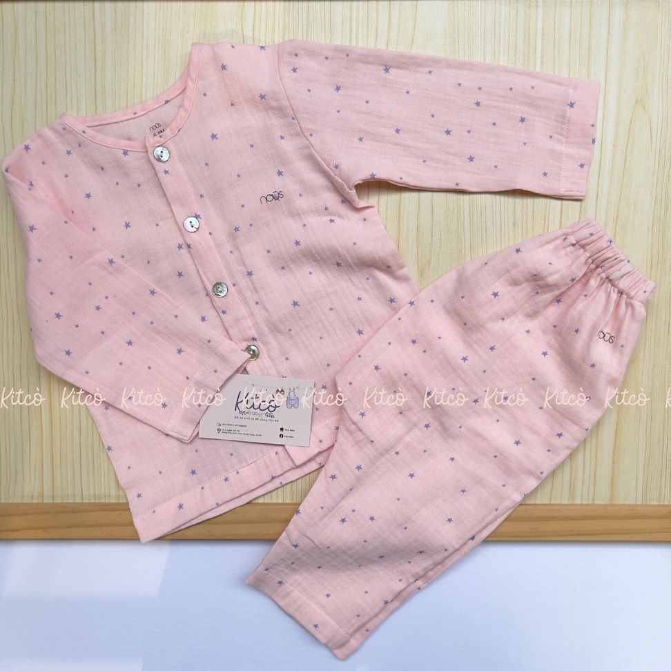 NOUS Bộ dài cài thẳng vải Nu xô Wrinkle