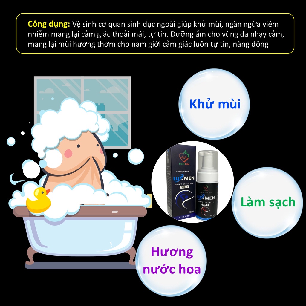 Bọt vệ sinh nam 3 trong 1 Best Life Lux Men dung dịch vệ sinh nam giới tạo bọt hương nước hoa ROMANTIC chai 100ml