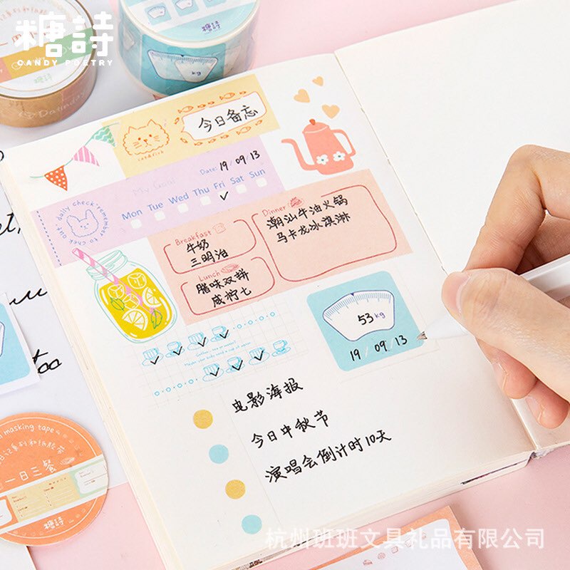Băng dính trang trí, washi tape cuộn to nhiều chủ đề