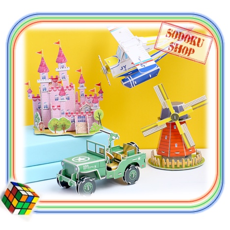 Đồ Chơi Mô Hình Giấy 3D Lắp Ghép Cho Bé Trai Bé Gái - Tranh Ghép Giấy 3D Lâu Đài Xe Tăng Máy Bay 03007