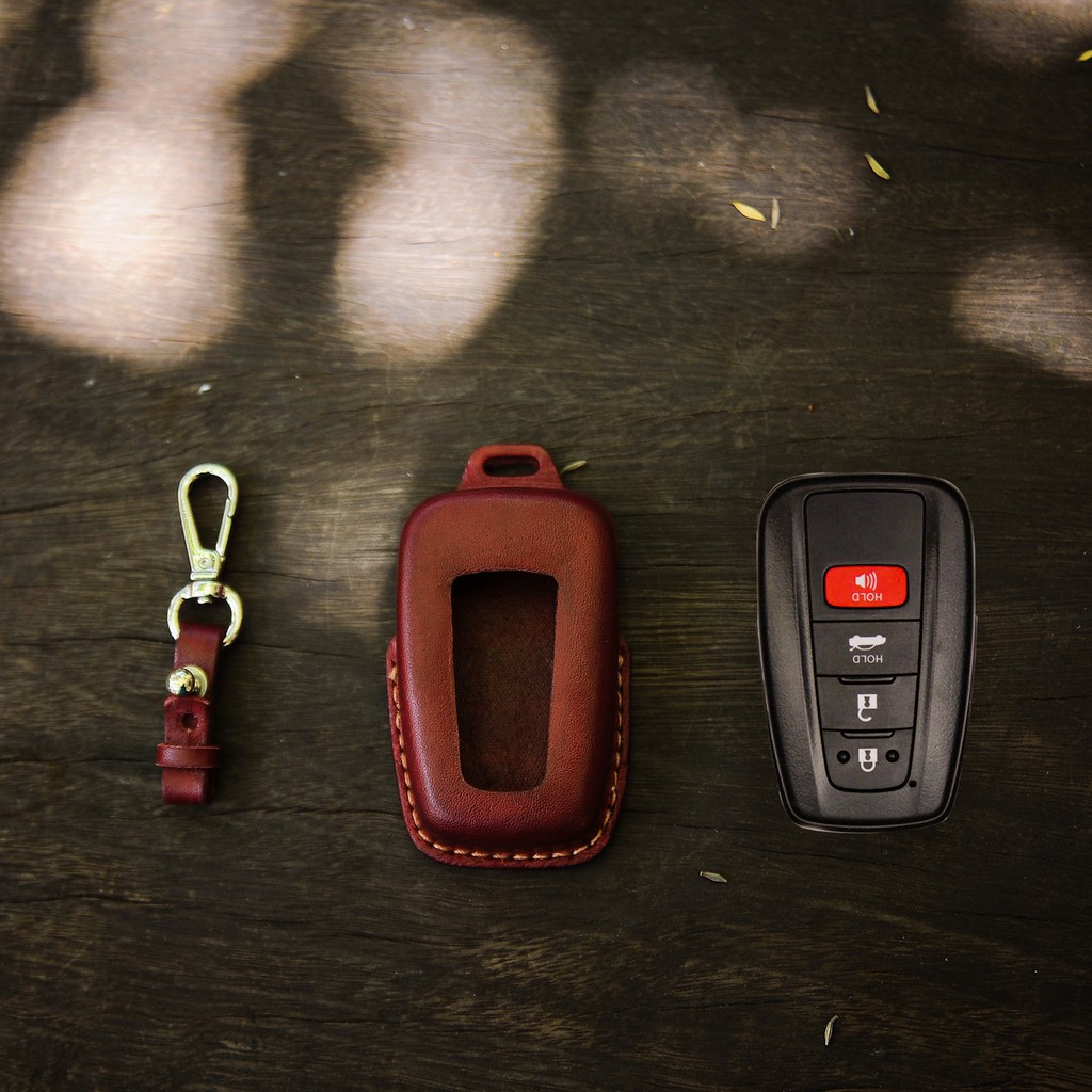 Vỏ bao chìa khóa xe CAM2 - màu Đỏ Đô- da bò thật - sản phẩm handmade