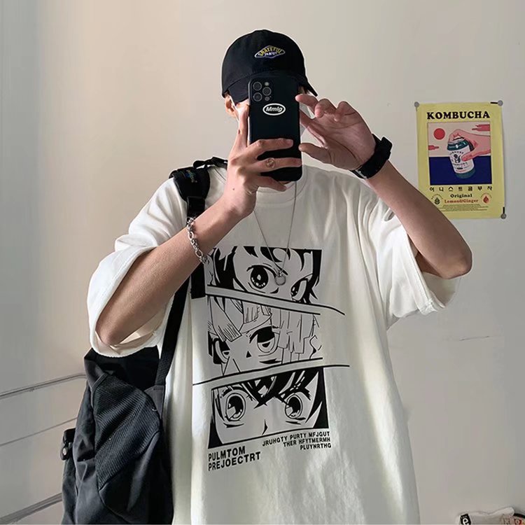 Áo Thun Tay Lỡ Unisex In Hình Anime Cotton Thoáng Mát,Áo Phông Cộc Tay Cổ Tròn Nhiều Màu Phong Cách Ullzang