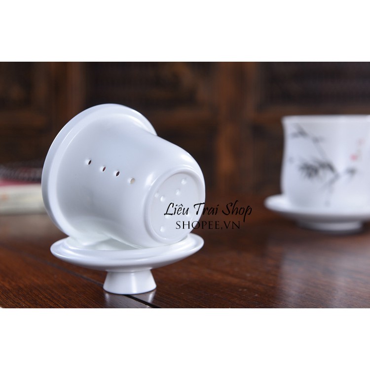 Ly cốc pha trà sứ 4 mảnh có nắp 350ml