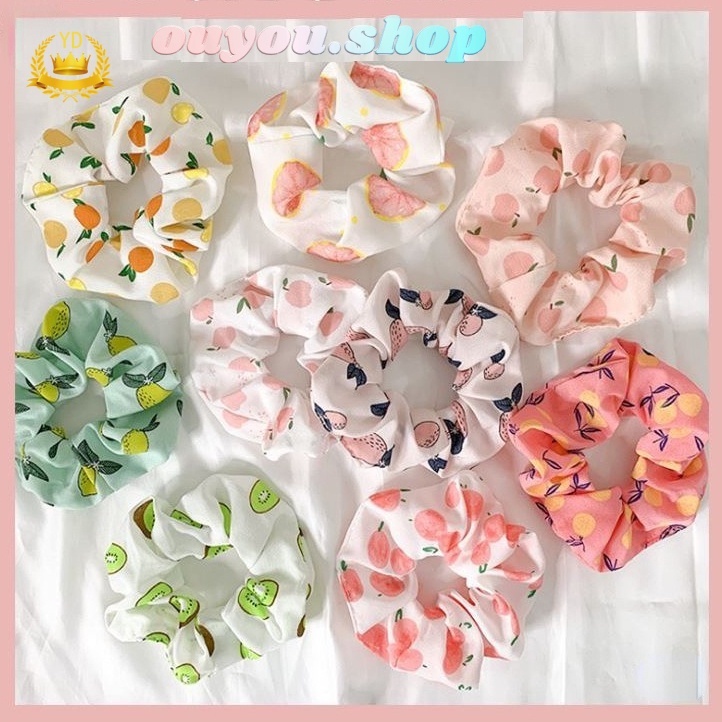 Dây Cột Tóc Cỡ Lớn In Họa Tiết Trái Cây Vẽ Tay Xinh Xắn Cho Nữ