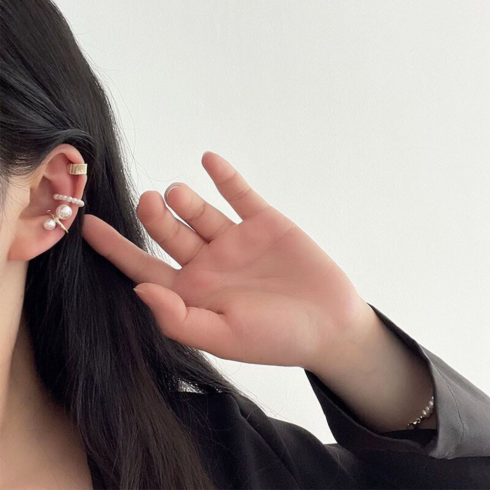 BLUEVELVET 3Pcs/set Cartilage Clips Sweet Ear Cuffs Earrings Pearl Fashion Jewelry Minimalist Korean Street Style Chic Ear Clips/Multicolor