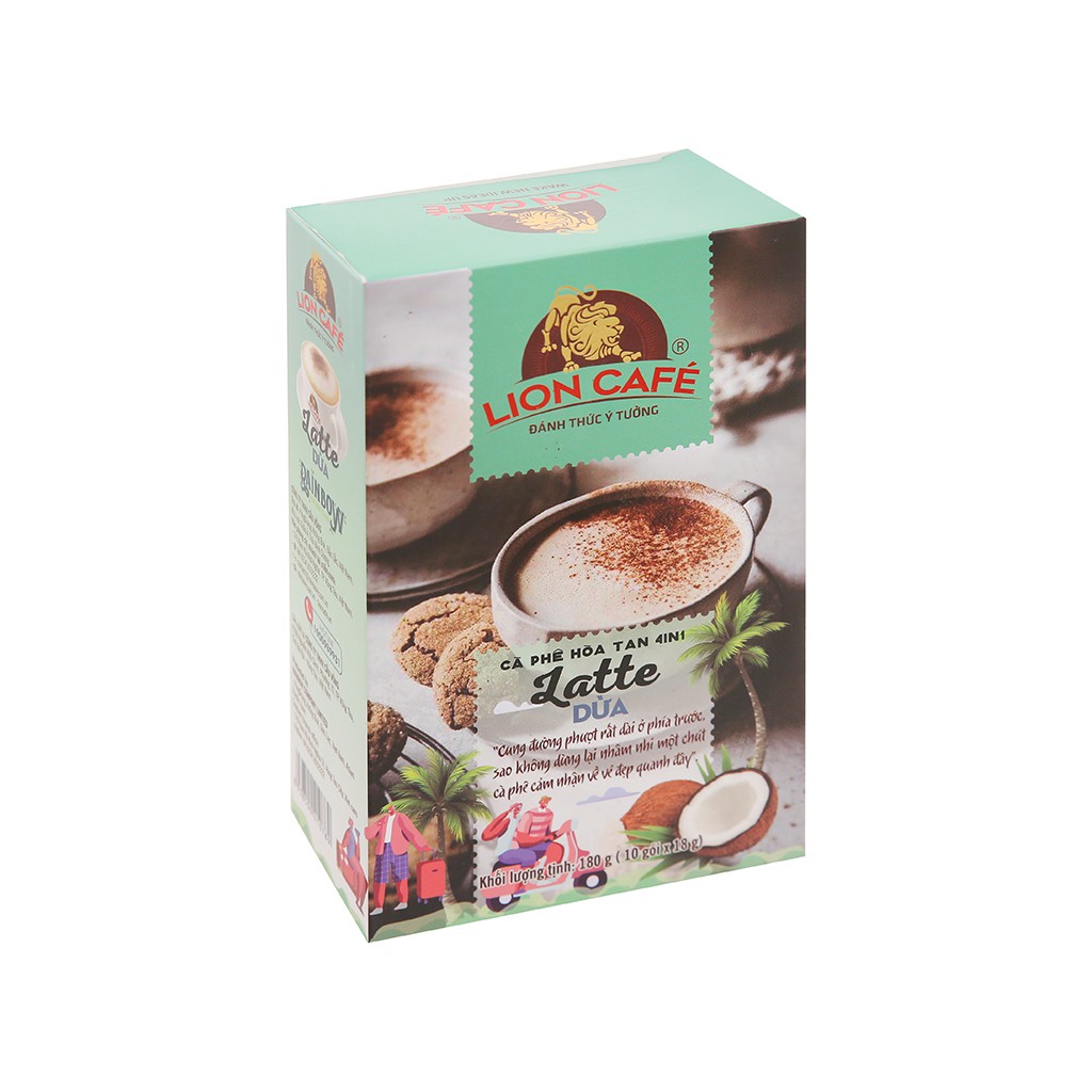 Cà phê hòa tan Latte dừa Lion 4 in 1 180g