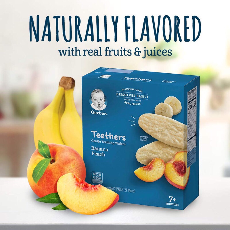 (7M+) Bánh gạo Gerber vị chuối đào và vị dâu táo cải bó xôi 48g(12g*4g)
