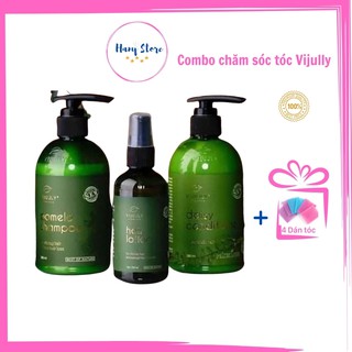 Combo chăm sóc tóc vijully dầu gội bưởi, kem xả dừa hoa cúc, tinh dầu bưởi cao cấp