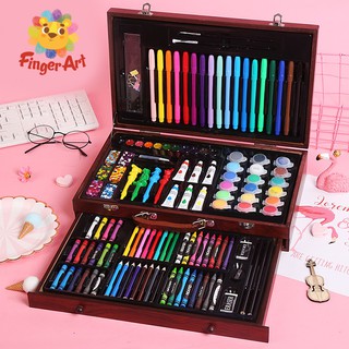 Hộp Màu Vẽ Tổng Hợp 130 Chi Tiết Bằng Gỗ Nâu Cao Cấp