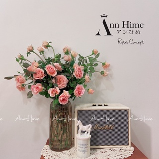 Bình hoa lọ hoa thủy tinh nâu vàng vân sọc vintage decor phòng khách phong cách châu âu