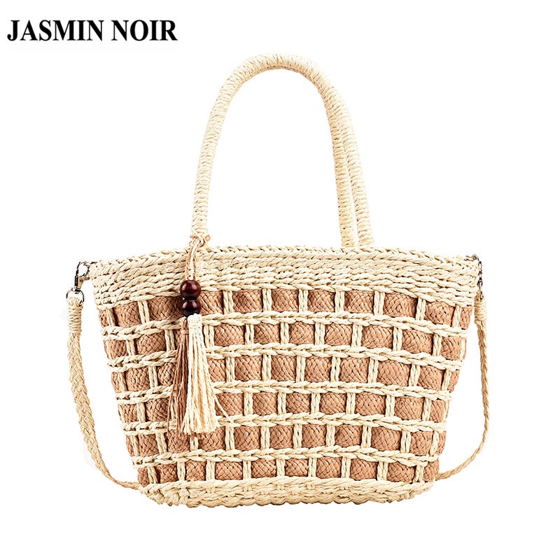 Túi Xách JASMIN NOIR Bucket Đan Cói Phối Tua Rua Thời Trang Bốn Mùa Mới 2022 Dành Cho Nữ