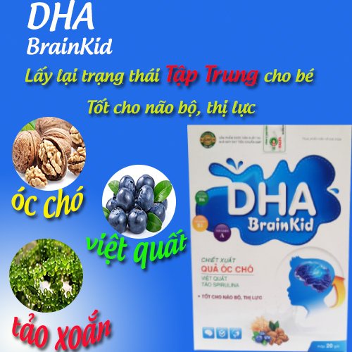 Cốm bổ não trẻ em DHA BRAIN KID chiết xuất quả óc chó việt quất tốt thị lực - Hộp 20 gói