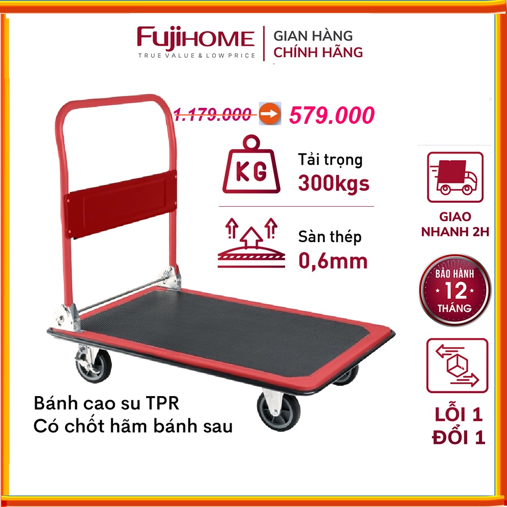 Xe đẩy hàng 4 bánh gấp gọn 150kg -300kg nhập khẩu FUJIHOME,bánh xe cao su siêu bền,chống ồn, xe kéo hàng gấp gọn đa năng