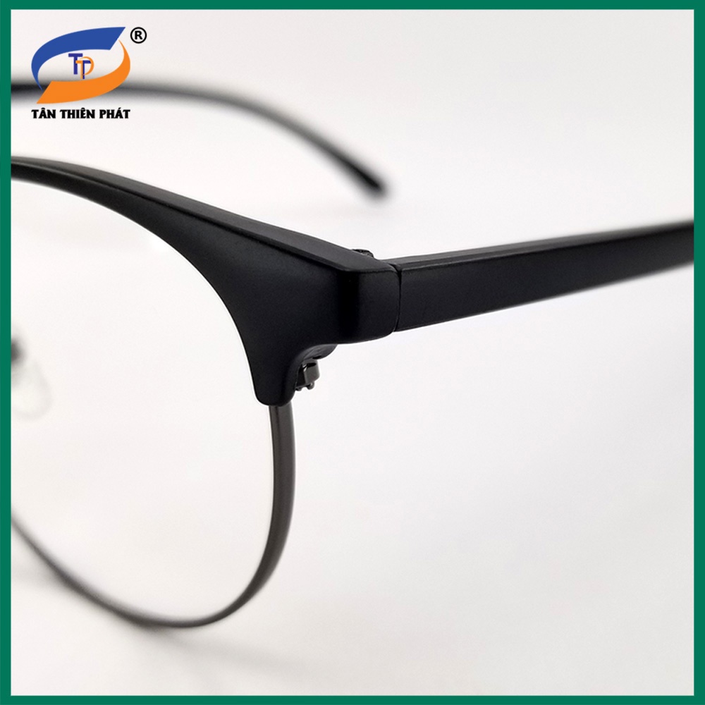 Gọng kính cận nam nữ mắt tròn kim loại/nhựa 6214 màu đen, hồng. Tròng kính giả cận 0 độ chống ánh sáng xanh, tia UV