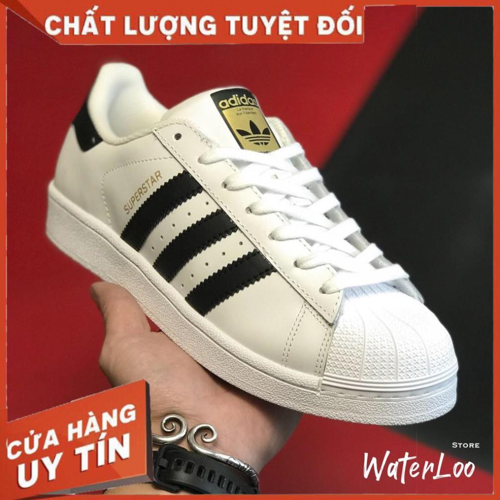 (HÀNG CHUẨN+QUÀ TẶNG) giày thể thao SUPER STAR Sò tem vàng màu trắng vạch đen