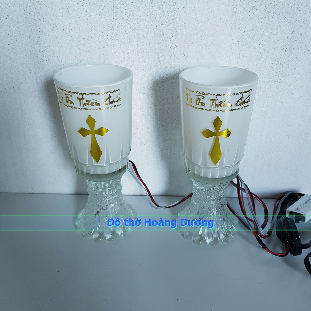 Đèn ly điện thủy tinh Công Giáo 15cm  - Đồ thờ Hoàng Dương