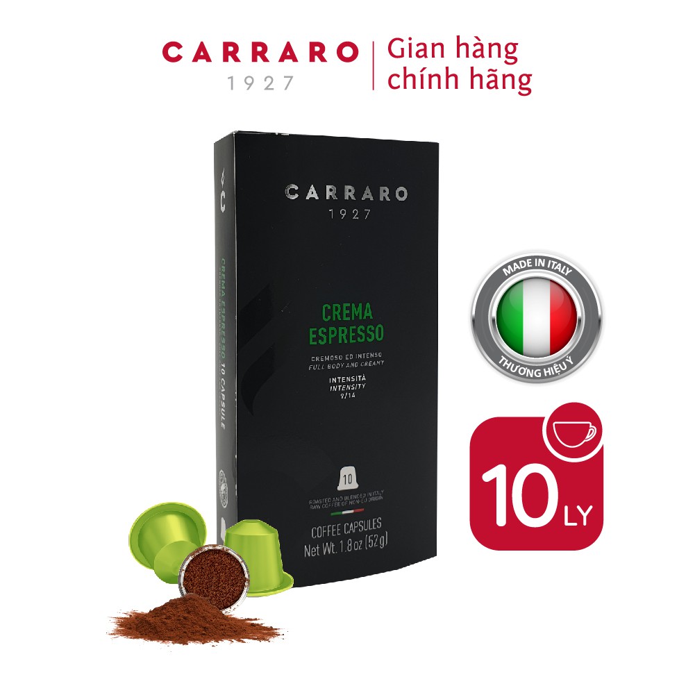 Cà phê viên nén Carraro Crema Espresso  - Nhập khẩu từ Ý- Tương thích với máy capsule Nespresso