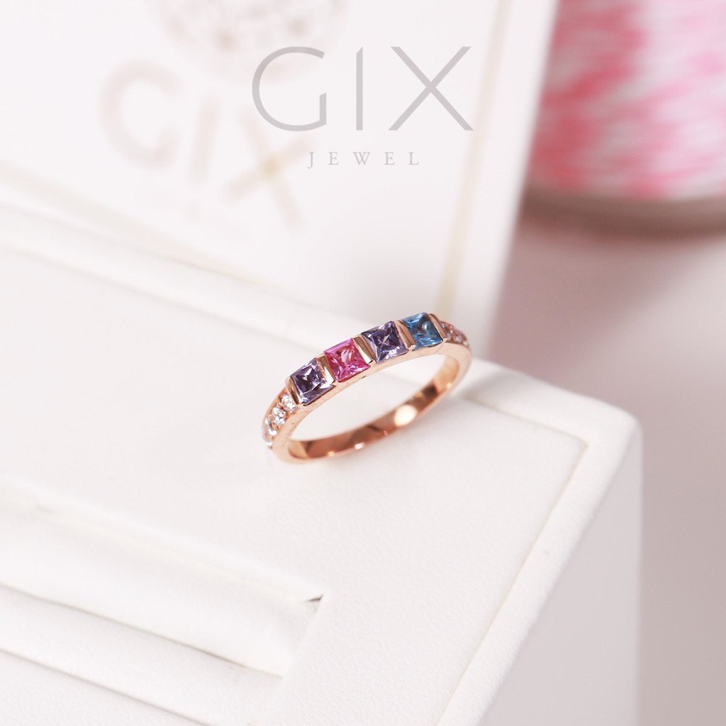 Nhẫn bạc nữ đẹp mạ vàng hồng đá CZ vuông Gix Jewel SPGN19