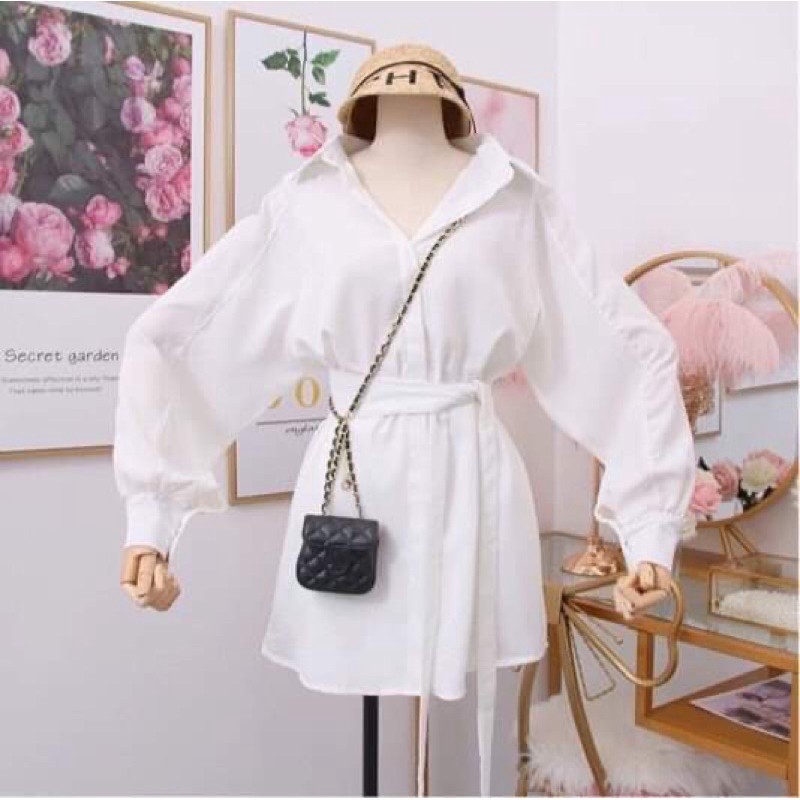 Bộ Áo Vest Dây Eo Kèm Quần  Set Áo Dài Nữ Quần Đùi Chất Đũi 2 Màu Vest nữ sang chảnh, gồm áo sơ mi dáng rộng kèm quầnn