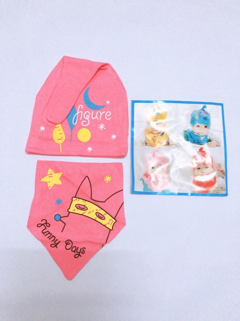 SET KHĂN + MŨ 100% COTTON CHO BÉ TỪ 3TH - 3T(MẪU 7)