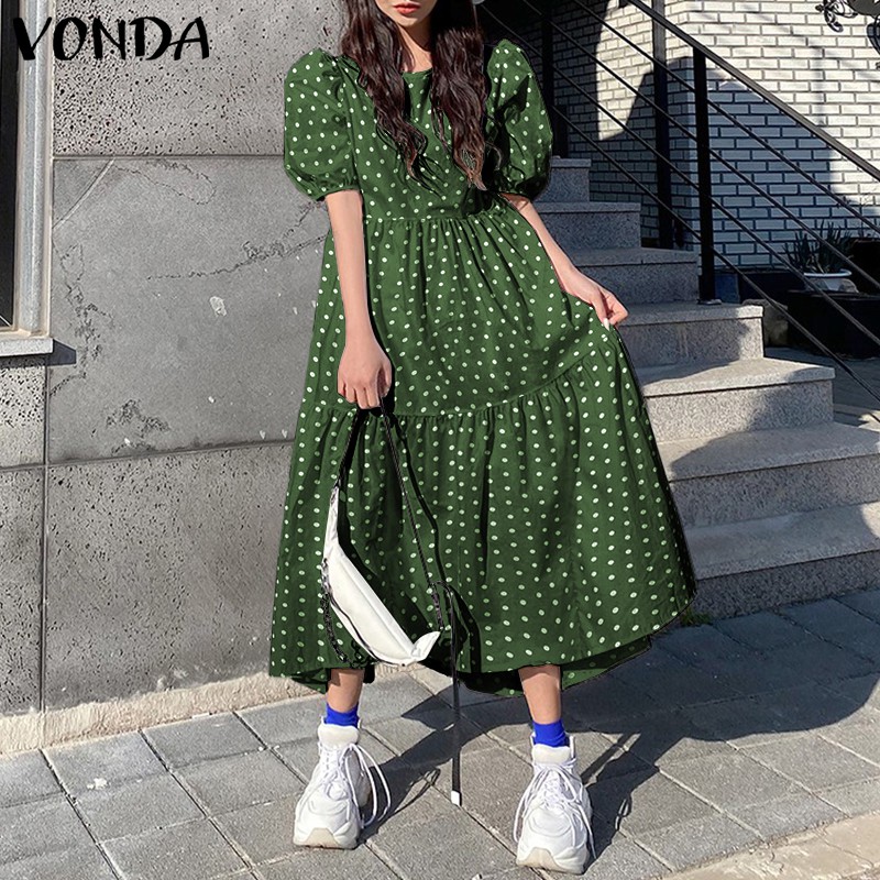 Đầm Ngắn Tay VONDA Cổ Tròn Họa Tiết Chấm Bi Cho Nữ | BigBuy360 - bigbuy360.vn