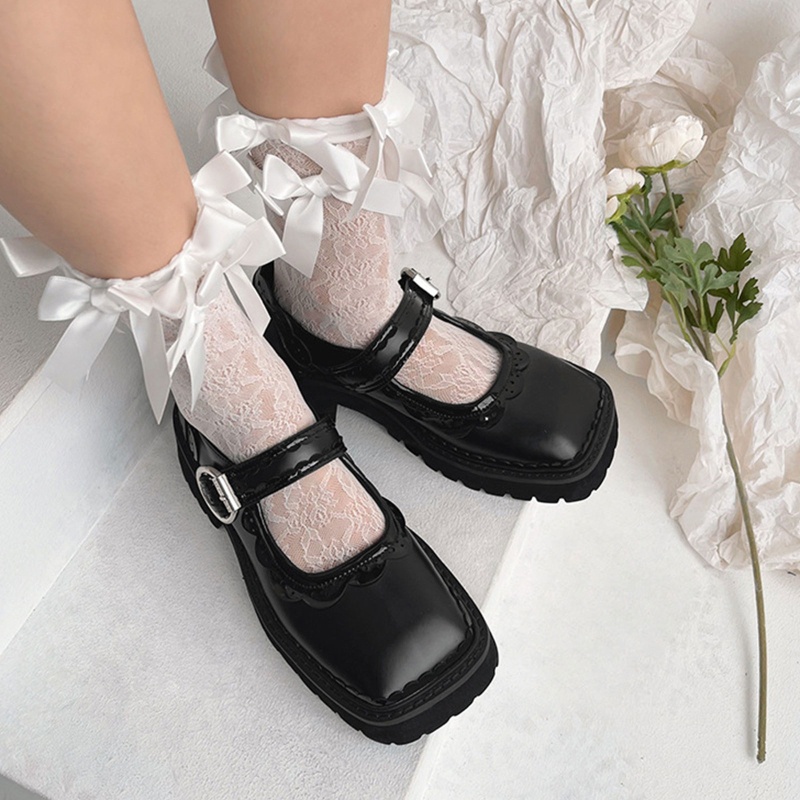 Vớ Dài Qua Gối Vải Satin Phối Ren Màu Sắc Ngọt Ngào Phong Cách Lolita Nhật Bản